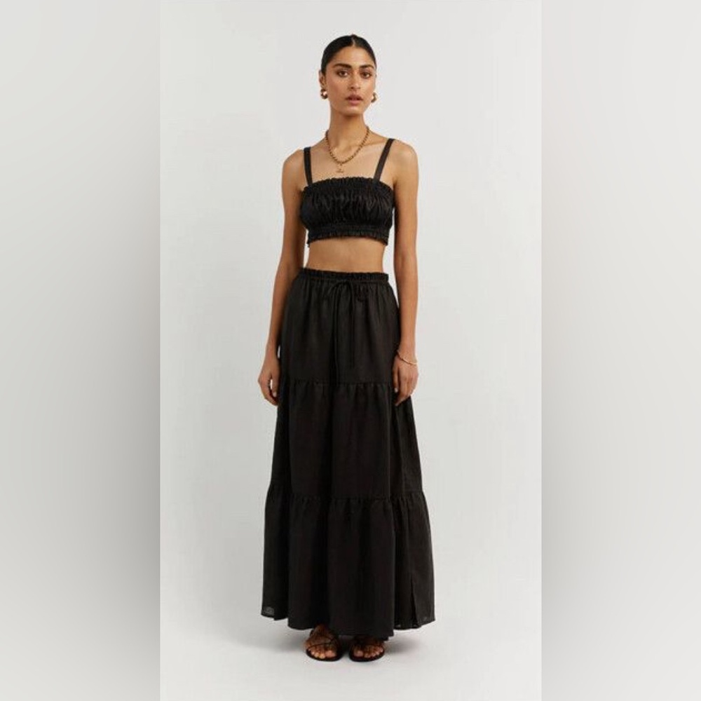BONNIE BLACK LINEN LONG SKIRT - 6 / BLACK